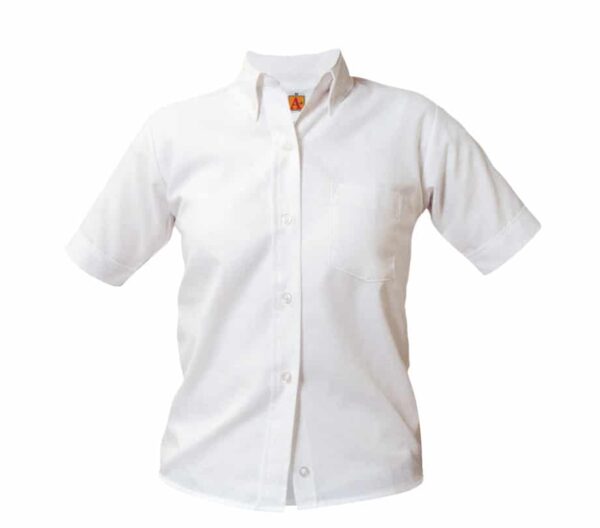 SJS/STA White Oxford Pointed Collar Blouse Short Sleeve
