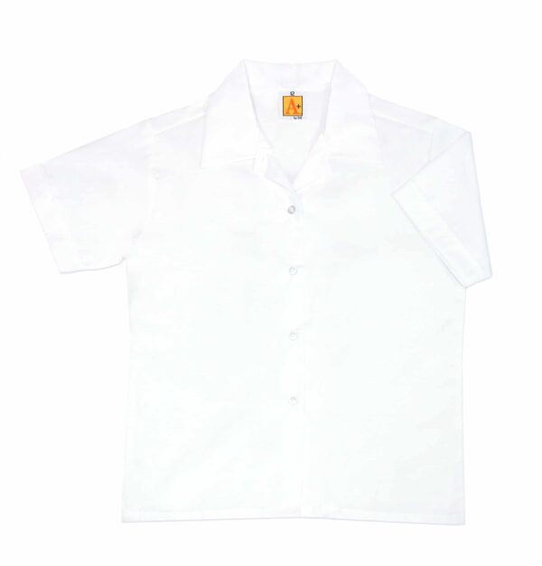 White Pointed Collar Broadcloth Blouse Short Sleeve