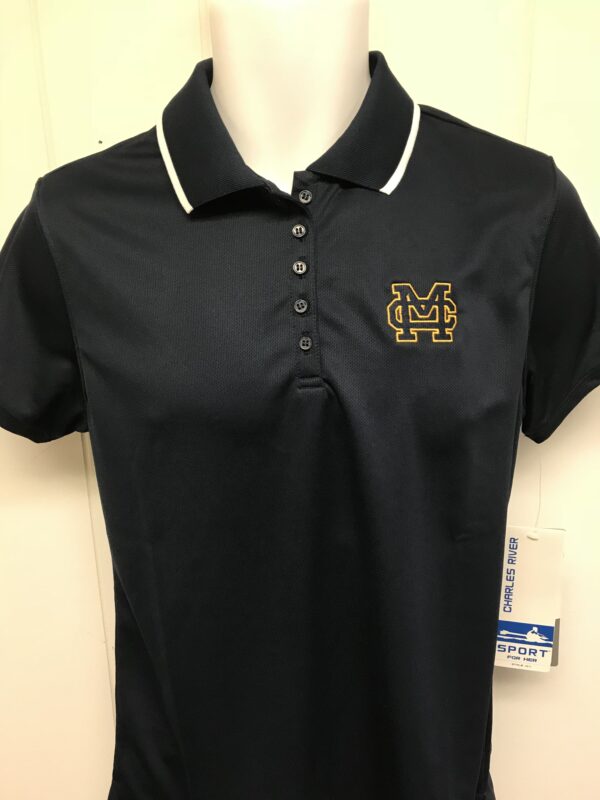 MC Navy Charles River Ladies Dry-Fit Shirt w/Striped Collar